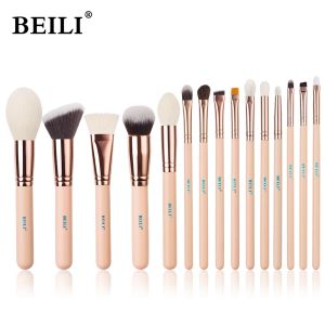 Gölge Beili 15pcs Gül Altın Makyaj Fırçaları Pembe Doğal Keçi Saç Vakfı Tozu Allık Göz Fırçası Set Seti Brochas Maquillaje