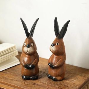 Decorative Figurines Woodcarving Cartoon Animal Decoration Ornaments Living Room Porch TV Cabinet Desktop Wood Crafts