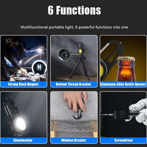 2st Portable KeyChain ficklampa med stativ mini skruvmejsel lyktan USB laddningsbar fackla ryggsäck ljus magnet klättringslampa