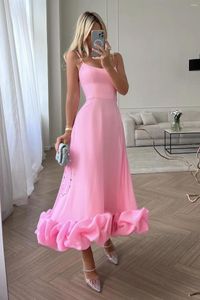 Casual Dresses Solid Elegant Rose Pleated Spaghetti Strap Dress Women Fashion Sleeveless Backless A-Line Lady Chic Banket Party Robe