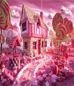 Fantasy Sweet Candy Land House Baby Birthday Party POGRAPHY BACKDROPS Pink Nyfödda barn Barn PO Bakgrunder för Studio169F4409162