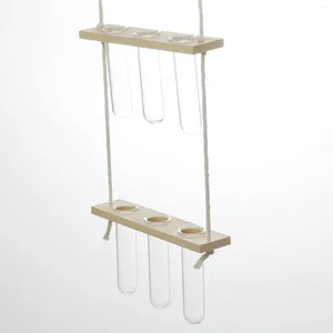 Vaser Hydroponic växt Vas Test Tube Wood Wall Hanging Planter Natural