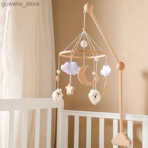 Mobiles# Wooden baby mouse mobile 0-12 months soft felt cartoon sheep star moon crescent music box hammock Bell mobile baby bed bracket toy Y240412