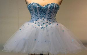 Lovely Ball Gown Sweetheart Beaded Tulle Short Homecoming Dress 2019 Party Dress Lace Up Back Real Po7626765