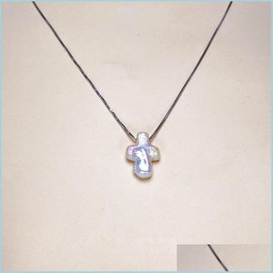 Pendant Necklaces 100% Natural Baroque Pearl Necklace S925 Sterling Sier Cross For Women Fashion Jewelry Gift Chain Wedding Drop Deliv Dhomb
