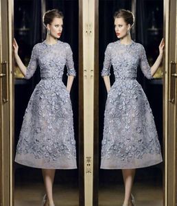 Elie Saab Short Prom Dresses Lace Knee Length Appliques Half Sleeves Evening Dress Formal Party Gowns3153485