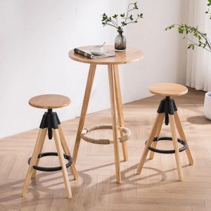 Chic Milk Tea Shop Stool Solid Wood Justerbar höjd Roterande säte Idealisk för kaféer och barer snygga och funktionella