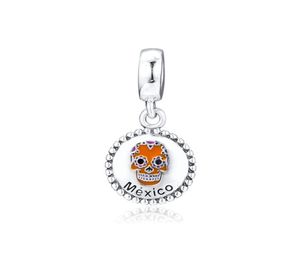 925 Srebrna czaszka Meksyk Meksyk Dead Festival Dangle Charm Fit Style Charms Bracelets Naszyjnik