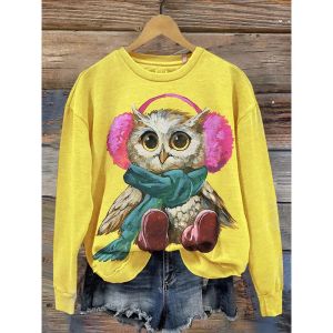 Abiti Retro Owl Fedetta femminile Pullover 3D Stampato in 3D O Neck Maglie a maniche lunghe Autumn Fashion Top Abbigliamento femmina