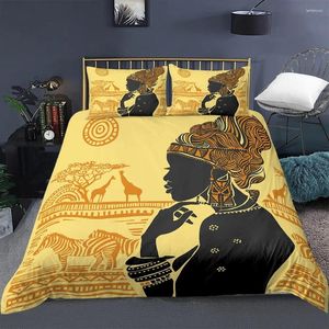 Set di biancheria da letto copripiumini copripitutto set africano king people donna tessili giallo sfondo tela da letto 2/3pcs