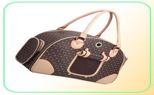 Luxury Fashion Dog Carrier Pu Leather Puppy Handbag Purse Cat Tote Bag Pet Valise Travel vandring shopping brun stor6859369
