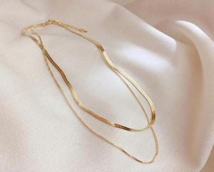 Jóias finas de ouro coreano de alta qualidade 14k Fairy Double Chains Charking Colar Charclace Gift for Women Chokers9046508