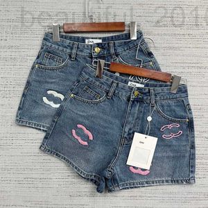 Women's Shorts designer High end Xiaoxiang 24 Early Spring New Fashion Pink Flocking Waist Jeans and in Two Colors V7TW