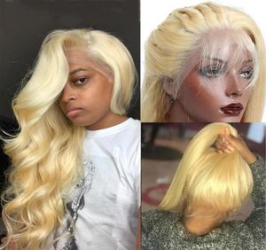 Blonde Human Hair Lace Front Wig Prucked The Body Wabe Peruvian Hairless 613 Blonde Full кружевные парики для черных WOM8408334