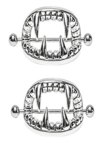 Whole Silver Plated Punk Gothic Stainless Steel Vampire Teeth Nipple Ring Women Body Piercing Jewelry Accessory7718663