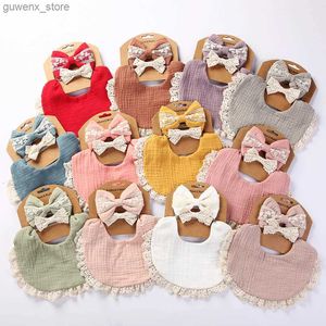 Bibs Burp Cloths 12Sets/Lot Muslin Cotton Baby Bib for Newborn Boy Girl Solid Lace Button Adjustable Saliva Towel Feeding Food Eating Burp Cloth Y240412Y240417DOBC