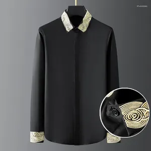 Men's Casual Shirts Long Sleeved Shirt Embroidered Collar Wrinkle Resistant Single Breasted High Quality Designer Clothes Men