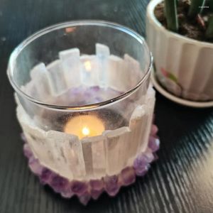 Titulares de vela de 10 cm Vaso de vidro de selenita com cristal de ametista para o presente