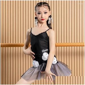 Stage Wear Kids Latin Dance Performance Clothes Summer Girls Black Dress Susper Tops Mash Tutu Gonna Pratica DNV20122 DROP DEL OTQBN