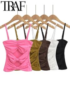 Traf Y2K White Bowknot Whow out Women Women camis Spring Slim Slimtless Stretless Female Top Bustier 240327