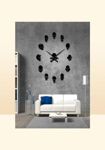 Olika skallehuvuden DIY Horror Wall Art Giant Wall Clock Big Needle Frameless Zombie Heads Large Wall Watch Halloween Decor 20118281783