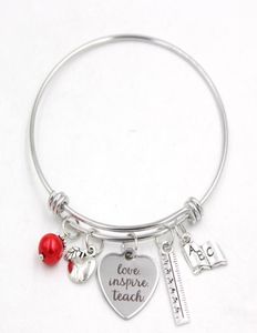 Hela rostfritt stålarmband Justerbar tråd Bangle Book Ruler Teacher Charm Armband Bangle Women Jewelry Teachers Gift8643488