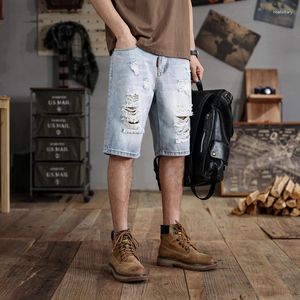 Dżinsy męskie 28-48 Large Szorty Rybowane Summer Summer Trendy Retro Street Fash