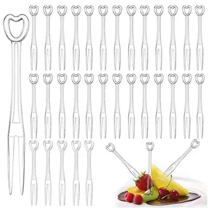 Disposable Flatware 100/200Pcs Plastic Fruit Forks Cake Tasting Appetizer Cocktail Picks Dessert Food Sticks Serving Supplies