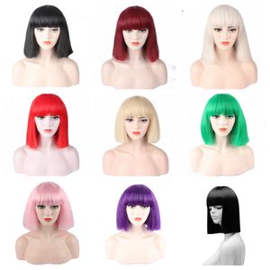 ショートストレートヘアファッションレディセクシーなナチュラルフラフィロールプレイウィッグシンセティックショートヘアボブショートヘア黒と白人女性のウィッグデイリーワークパーティーのコスプレに最適