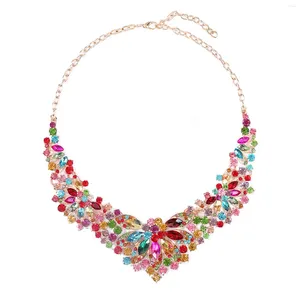 Necklace Earrings Set Elegant Crystal Colorful Design Evening Party Jewelry For Brides Wedding Costume
