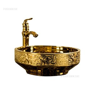 light Luxury Gold Bathroom Sinks Nordic Bathroom Fixtures Home Ceramic Washing Sink Creative Toilet Round Above Counter Basin Z