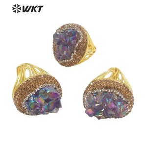 WT-R433 WKT AURA Amethyst Rhinestone Party Fuster Ring Party-Plate-Plate Rings Classic Rings Special 240403