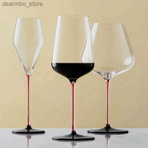 نظارات النبيذ Jinyoujia Zalto Style Black and Red Crystal Handmade Wine Lass رقيقة للغاية حرفة مبرقة مثالية ICslible oblet l49