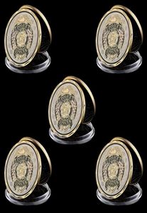 5PCSセントマイケル保護米国警察官クラフト記念ゴールドメッキマルチカラーチャレンジコインコレクションギフト7860138