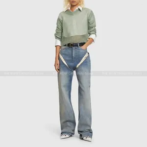 Women's Jeans Y2K Autumn And Winter Niche Fashion Design Slim Thin Hit The Colour Wash Splicing Wide-legged Trousers