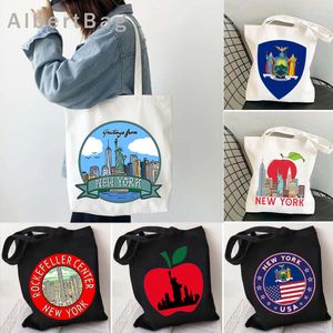 Funny Statue Of Liberty New York City Skyline Apple Giants Football NYC Subway Diagram Reusable Grocery Canvas Tote Bag Handbags