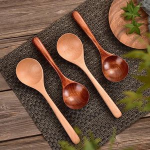 Spoons 1Pc Wooden Spoon Big Soup Long Handled Wood Kitchen Rice Tablespoon Tableware Korean