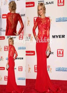 Evening Dresses Samara Weaving 2016 Oscar Red Carpet See Through Sheer Long Lace Sleeves Celebrity Dress Women Gown JSD0294015603