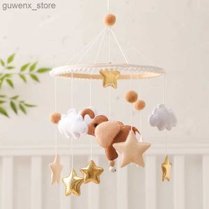 Mobiles# Lets Make Wooden Baby Rattles Cartoon Elephant Cloudy Star Moon Soft Felt Hanging Bed Bell Mobile Crib Montessori Education Toy Y240412