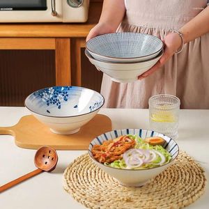 Skålar japansk stil keramisk ramen skål för hushållssoppnudlar sallad stor blandning med pinnar och sked