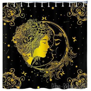 Duş perdeleri güneş ayı cadı perdesi by ho me lili altın yıldızlar mistik gök tanrıçası güzellik portre madalyon hippi banyo