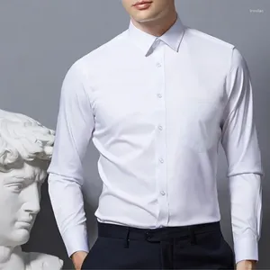 Men's Dress Shirts 2024 Men Button Down Smart Casual Long Sleeve Shirt Style Stretch Fashion Solid Plain Black White