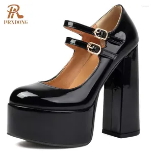 Платье обуви Prxdong Brand Spring Summer Women Womers Pumps Chunky High Heels Platform Black White Mary Janes Свадебная леди 42