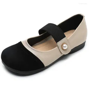 Casual Shoes GKTINOO Genuine Leather Soft Soled Mother's Summer Flats Mary Janes Large Size Elastic Band Comfortable Women's