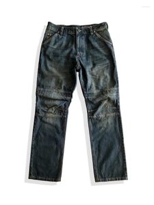 Pantaloni da uomo Amekaji in stile vintage scarico vintage tinto vecchio gamba dritta jeans maschi taglio tridimensionale di buona qualità