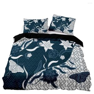 Yatak Seti Chinoiserie Nevresim Yastık Kılıfı ile Yumuşak Set Mavi ve Beyaz Dikiş Deseni Çift İkiz Boyut