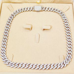 Hiphop 10k vitguld 12mm 20 tum moissanite diamant isad ut kubansk länkkedjan halsband