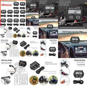 New 2024 Car Electronics 10Pcs/Lot Digital Engine Tach Hour Meter Tachometer Gauge Engine RPM LCD Display Waterproof For 2 Or 4 Stroke Moto Marine