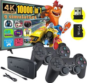 GamePads HD Video Game Console 2.4G Double Wireless Controller 64G Retro Games Stick 4K 10000 Gaming Box Gamepad Joystick för PS1/GBA TV