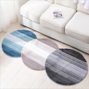 Bath Mats Round Microfiber Bathroom Mat Color Strip Anti-skid Floor Plush Padded Door Carpet